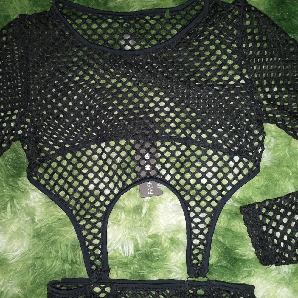 Cut Out Fishnet Dress, Black